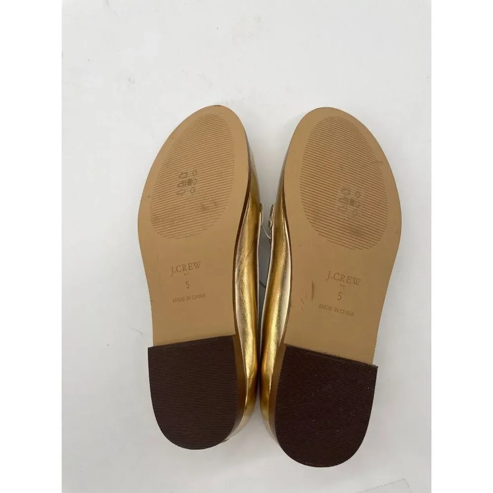 J. Crew Crew Cuts Girls Metallic Gold Horse Bit Loafers‎ Flats Sz 5 Preppy Shool